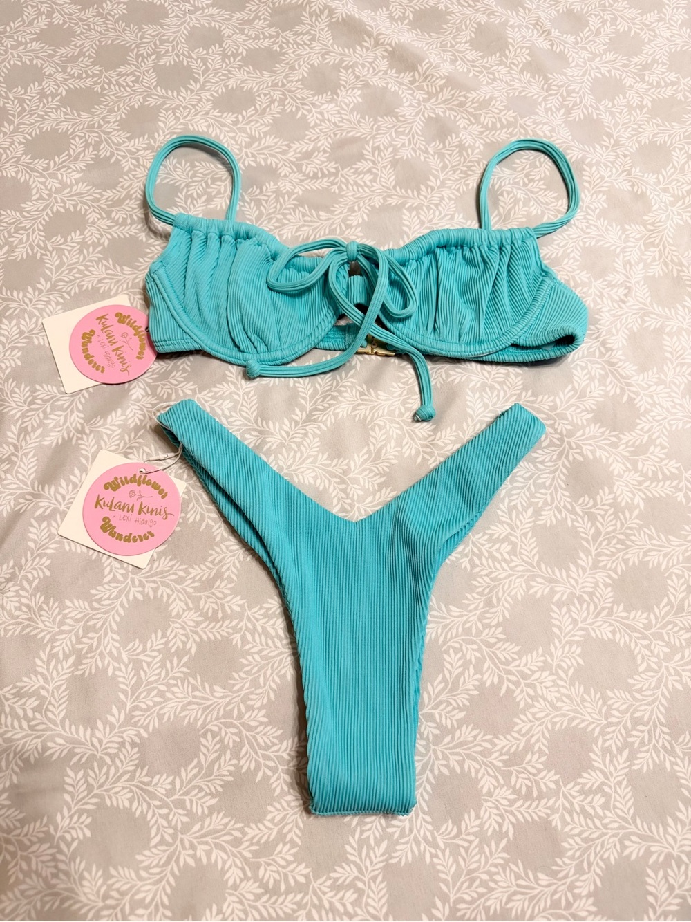 Kulani Kinis Aqua Ribbed Bikini Set NWT